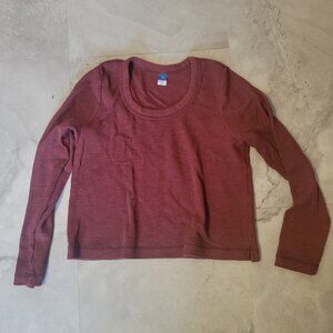 Old Navy Burgundy Waffle Knit Long Sleeve Cropped Top, Size M